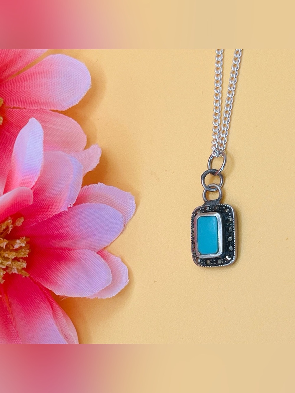 Elegant Turquoise & marcasite Pendant Necklace
